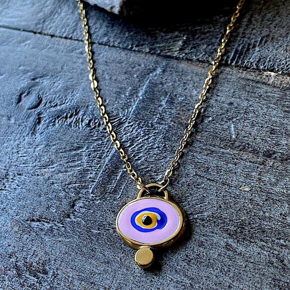 NEW Light Pink Enamel Evil Eye Layering Necklace - Picture 6 of 9